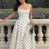 Elegant Polka Dot A-line Sling Dress Backless Square Neck High Waist Dresses For Women 2025 Chic New Summer Holiday Party Gowns