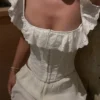 White Lace Ruffle Corset Short Vest For Women Elegant Backless Off Shoulder Cropped Shirts 2025 Female Summer Party Club Tops